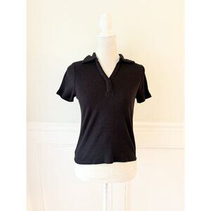 Old Navy Black Ribbed Stretch Polo Shirt S